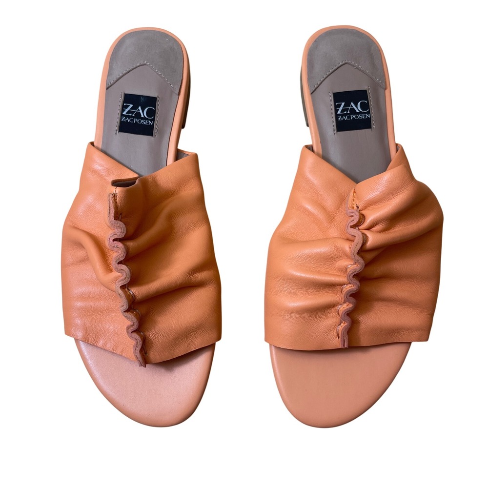 Zac Posen Melon Nappa Leather Ruched Slide Sandals‎ Women's Size 6M NWOT